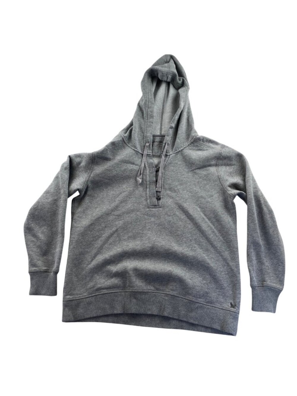 Eddie Bauer Womens Hoodie Sweatshirt Large Gray Button Front Outdoor Fleece